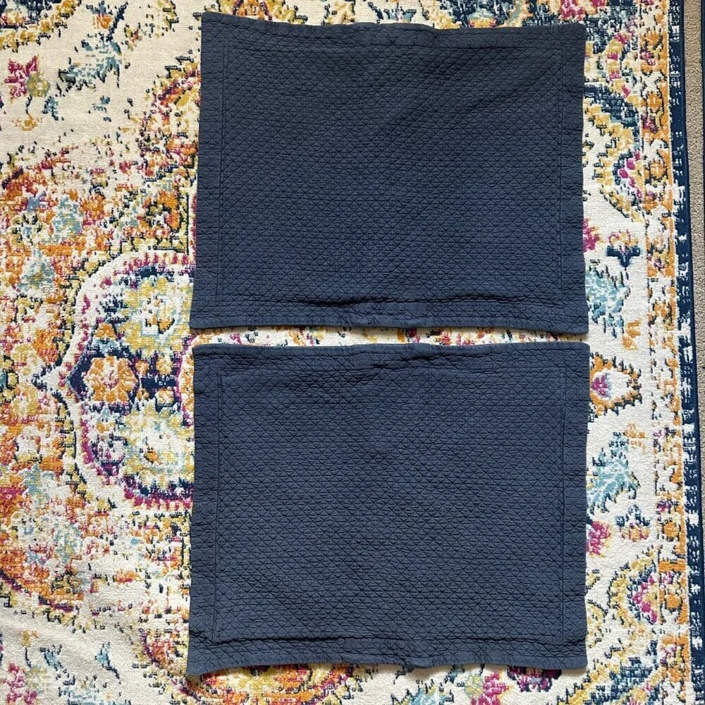 Restoration Hardware Quilted Pillow Shams Queen Size Set of 2 Dusty Blue Cotton